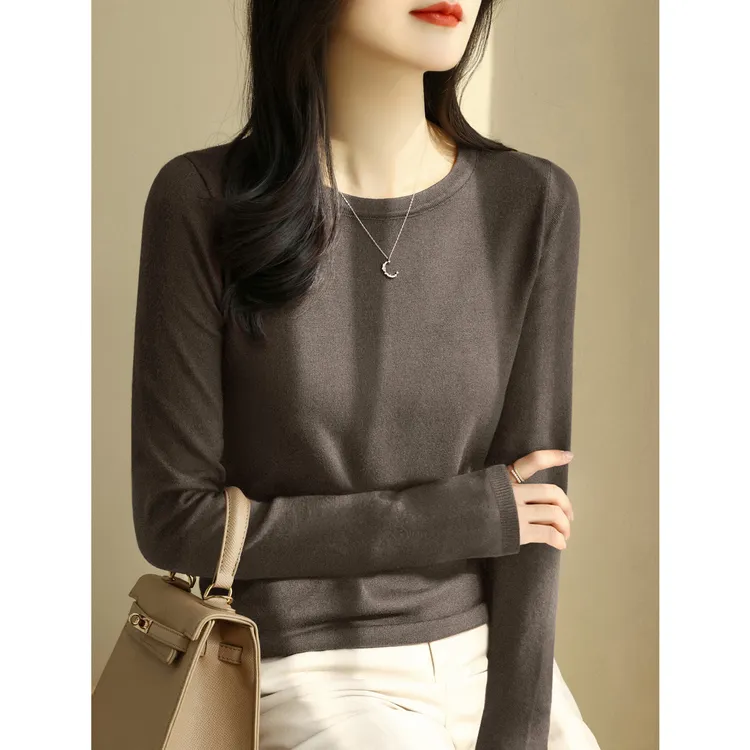 时尚百搭圆领洋气针织衫上衣2025年秋季新款长袖宽松毛衣打底衫女