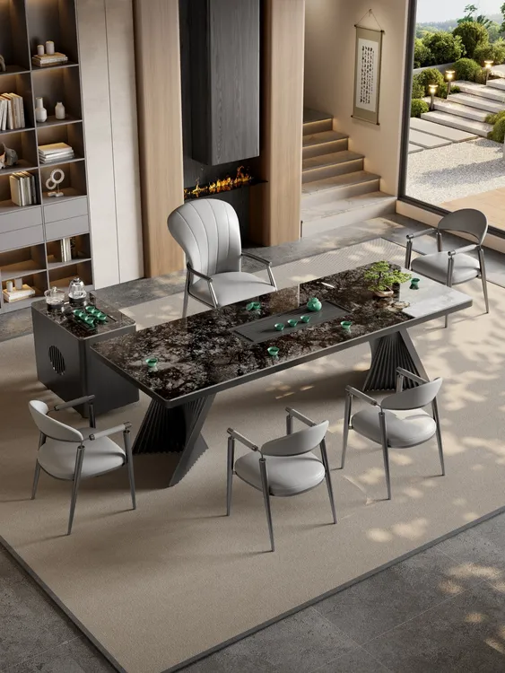 岩板茶台现代轻奢高级感创意茶桌椅组合简约茶桌烧水壶一体嵌入式