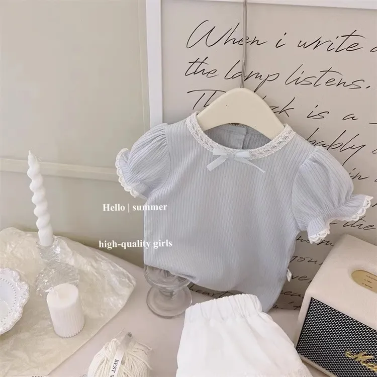 女童网红炸街套装夏装韩版童装洋气儿童泡泡袖T恤白色裤裙两件套