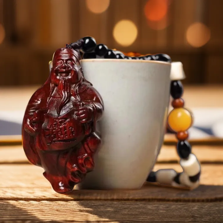 小叶紫檀木木雕精工雕刻财神爷挂件手把件创意木质文玩小礼品摆件