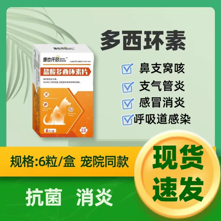 施也仟启盐酸多西环素片犬猫畜牧感冒消炎鼻支喷嚏呼吸支气管口服