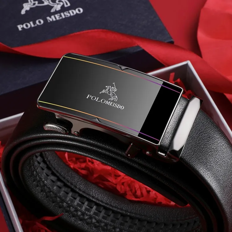 轻奢保罗美思得牛皮裤腰带男士真皮皮带男款休闲自动扣内穿式内扣