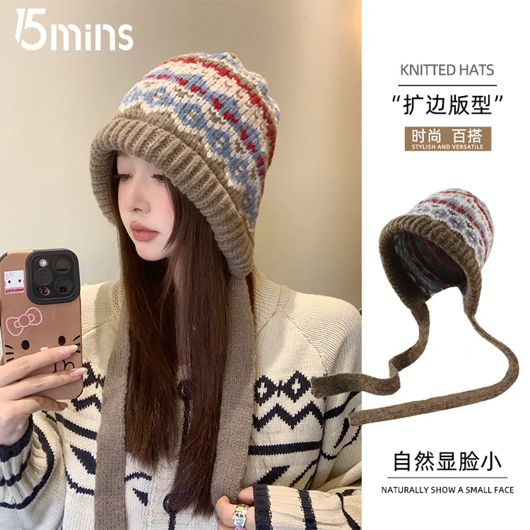 15mins毛线帽女款秋冬季新款2024防寒保暖帽子大头围加厚针织帽