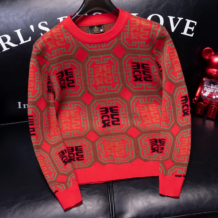 欧货新款高级感潮流圆领套头打底毛衣长袖休闲简约款男青年针织衫