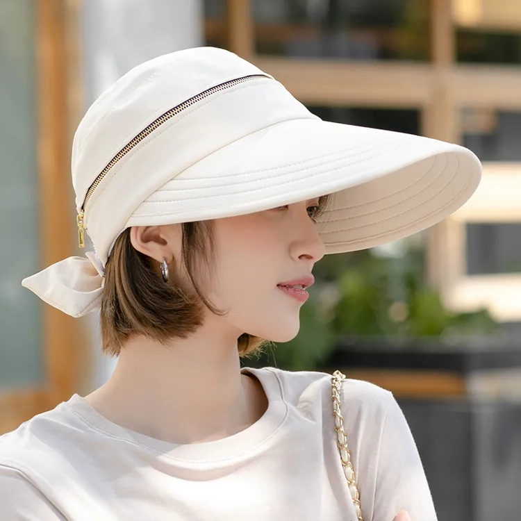 女士帽子夏季防晒紫外线遮阳帽多功能蝴蝶结两用空顶帽可拆卸气质