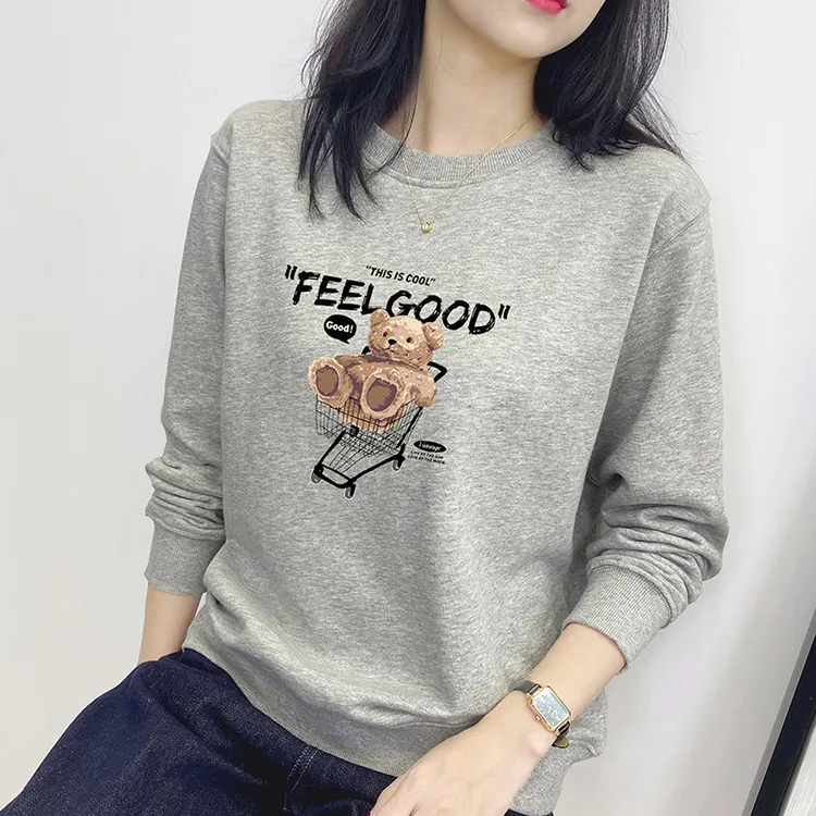  圆领无帽卫衣女2023春秋新款宽松百搭套头上衣潮AT60036-购物熊