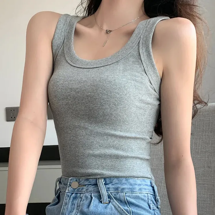 【两件装】螺纹U领小吊带背心女春夏季修身内搭无袖t恤上衣
