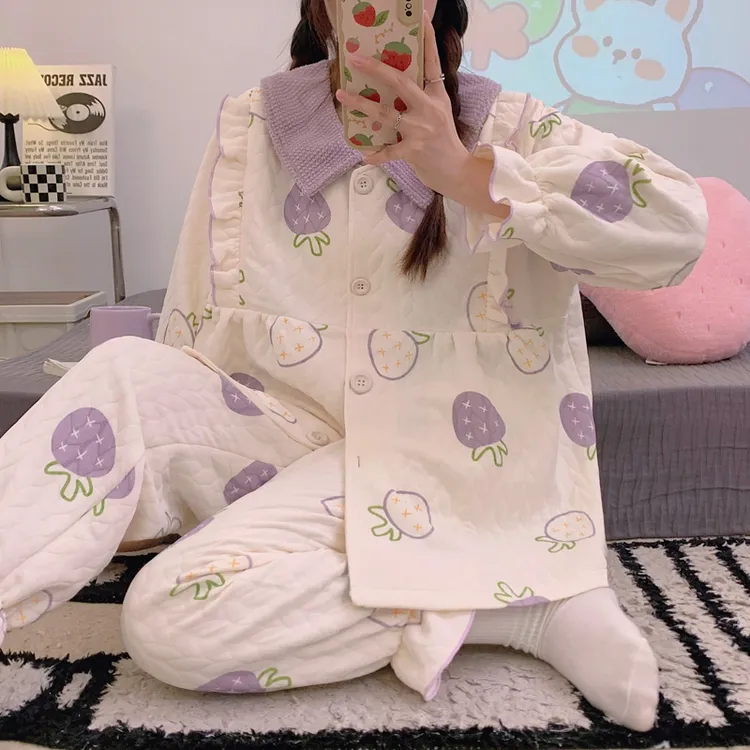 哺乳套装产后月子服孕妇睡衣产妇家居服秋冬款空气棉进产房生产服