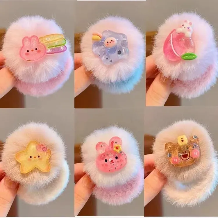 新款秋冬毛绒头绳卡通毛绒发圈软萌可爱发绳马尾头饰不伤头发发饰