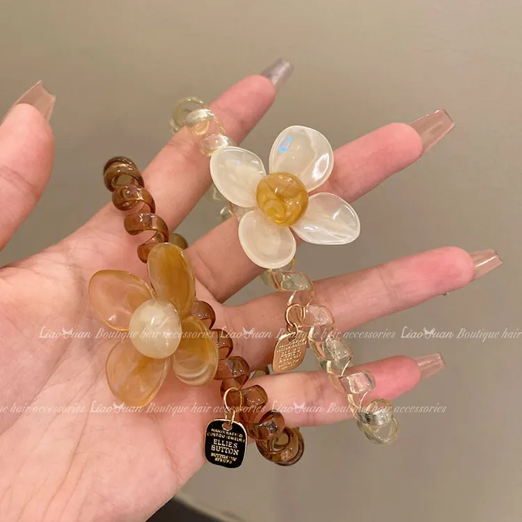 简约花朵头绳2025新款橡皮筋女扎头发绳夏季耐用电话线发圈ins风