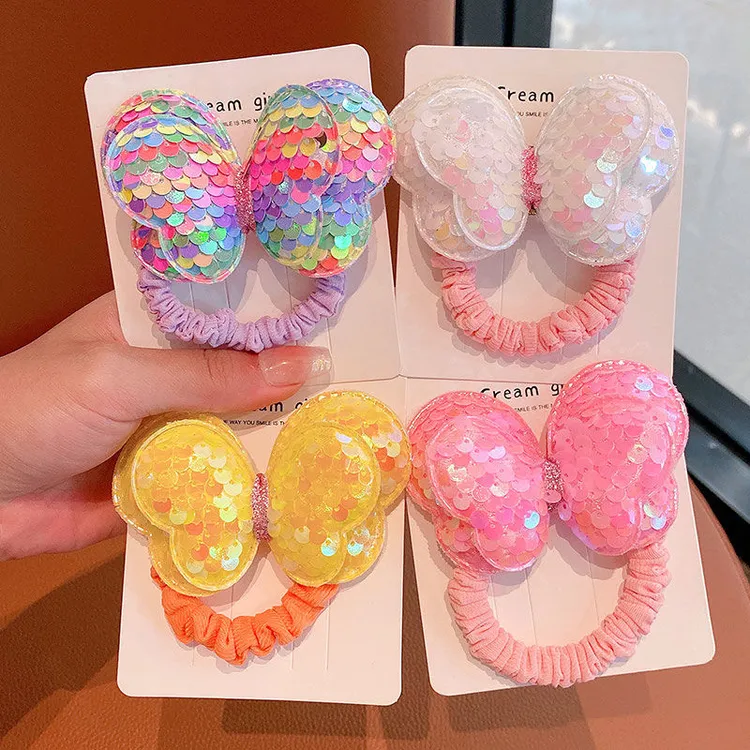 高定版亮片蝴蝶发绳儿童可爱发圈女童扎马尾女孩皮筋高弹力不伤发