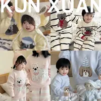 【琨萱】“温暖暴击”男女童冬款萌萌哒半边绒家居服亲子套  AU56T064