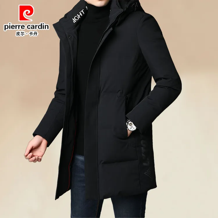 皮尔卡丹中长款羽绒服男白鸭绒2024新款男士韩版修身带帽羽绒外套