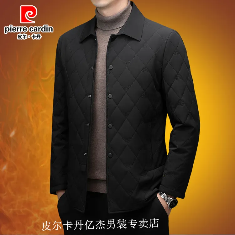 皮尔卡丹男士棉衣外套轻薄秋冬商务行政中年爸爸装休闲棉服夹克