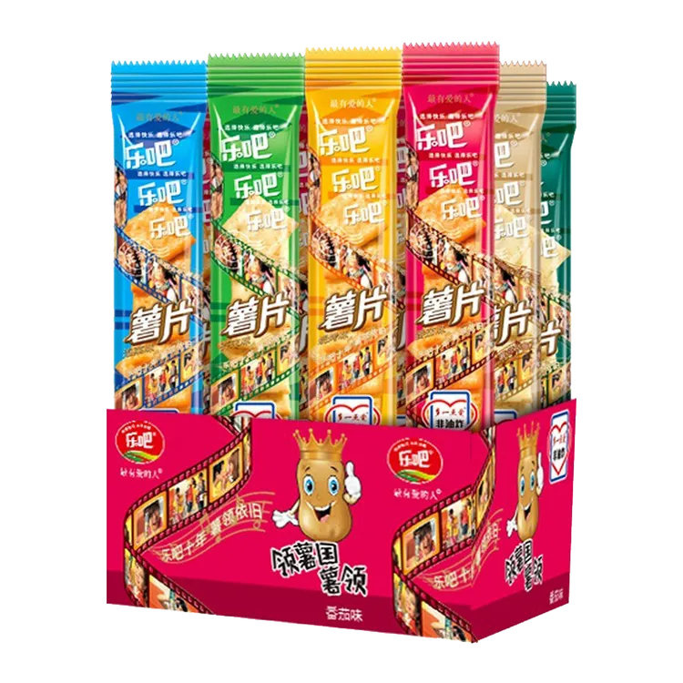 乐吧50克薯片脆香烧烤芥末味非油炸硬脆解馋膨化小零食麻辣食品