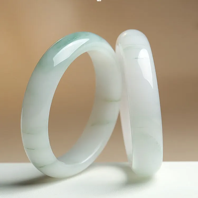 新疆天山翠玉手镯圆条冰飘花绿玉石手镯保真天山翠玉冰玉镯女款