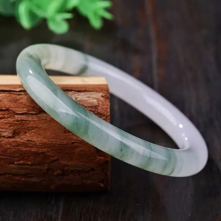 新疆天然金丝玉手镯A级冰飘花细圆条天山翠美人叮当天山翠玉镯