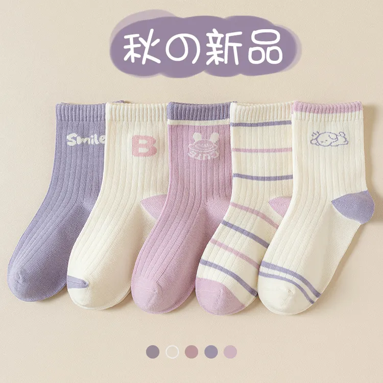 袜子女童春秋季薄款无骨棉袜儿童女孩中筒袜宝宝童袜中大童秋冬袜