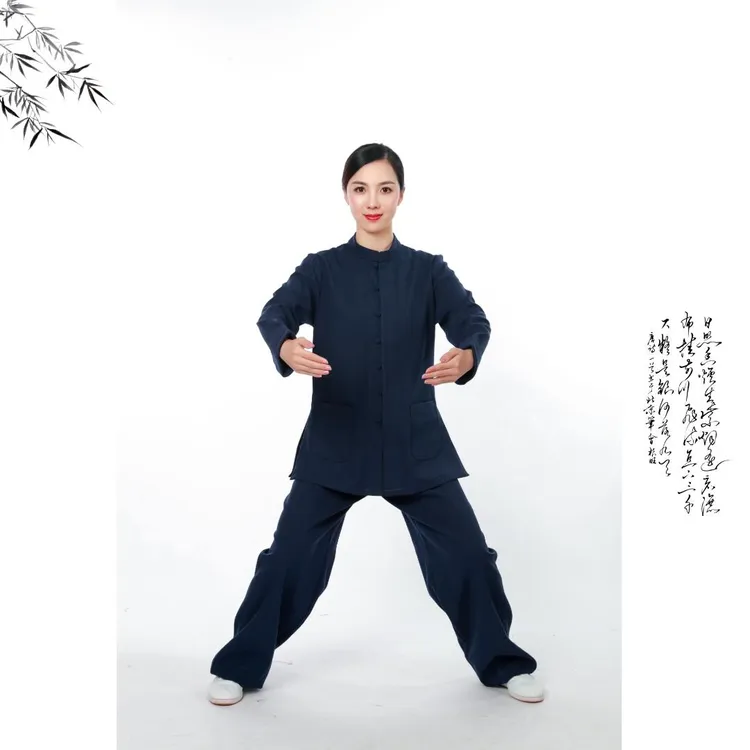 秀华道源方领小扣套装太极服男女秋冬保暖加厚款太极拳练功服新款