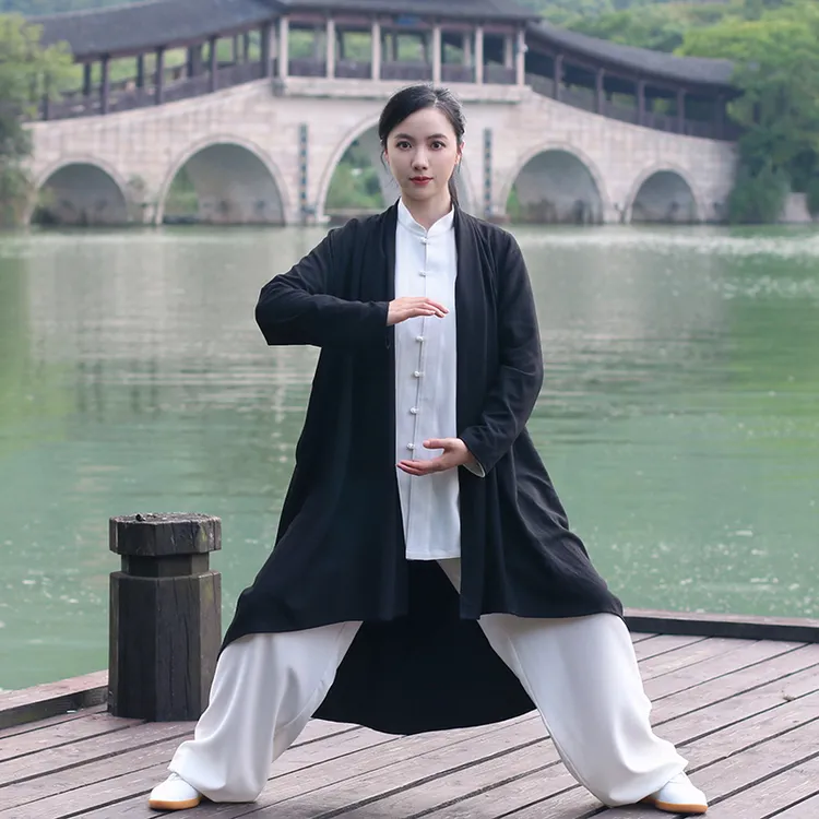 （男女同款）丝麻披风外套太极服中长款男女春秋中国风武术表演服
