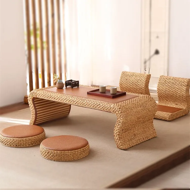 中式藤编榻榻米茶几飘窗桌禅意蒲团地台桌创意小桌子炕桌矮桌简约