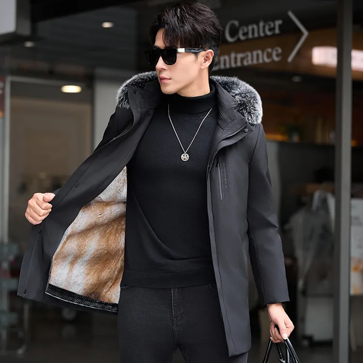 新款男士冬季加厚外套派克服可拆卸内胆皮毛一体保暖中长款厚夹克