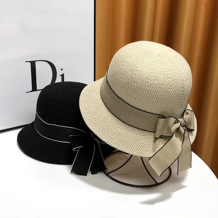 帽子女夏蝴蝶结卷边礼帽遮阳渔夫帽日系出游防晒帽薄款透气太阳帽