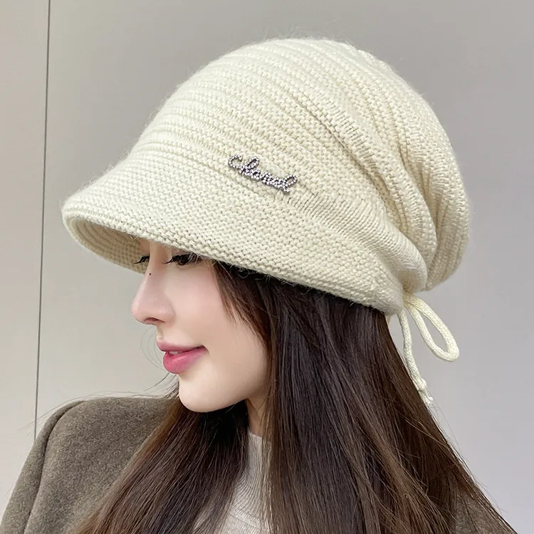 兔毛混纺帽子女妈妈款毛线帽秋冬季百搭堆堆帽大头围加厚保暖针织