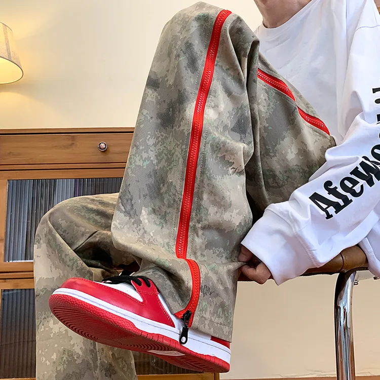 DIPAI/的派迷彩裤直筒宽松小众原创设计高街美式欧美hiphop裤子