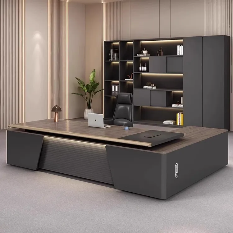 老板桌办公桌简约现代轻奢感总裁大班台办公桌椅组合办公家具高端