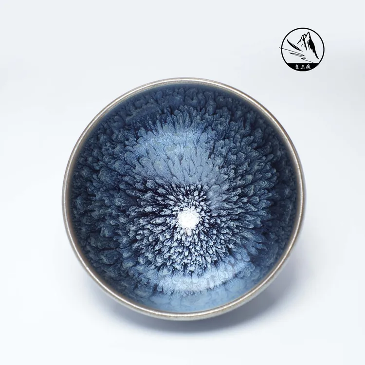 【银蓝百花】养彩神器博物馆收藏同款手工工艺茶器主人杯礼盒装建盏