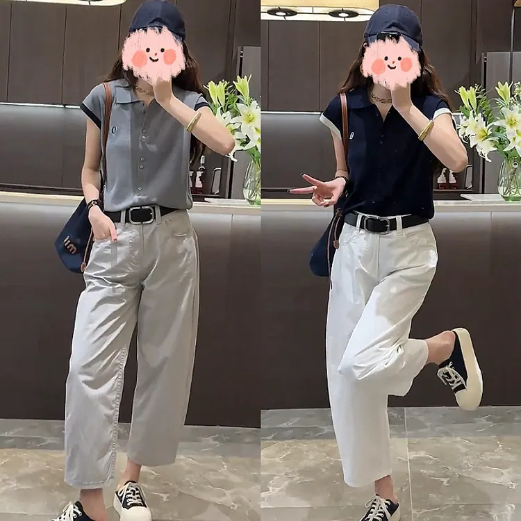 针织短袖套装气质洋气时尚休闲夏季上衣裤子显瘦阔腿减龄宽松夏装