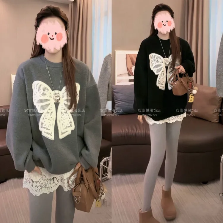 时尚女装长袖卫衣半身裙打底裤三件套加绒秋冬百搭宽松精致套装