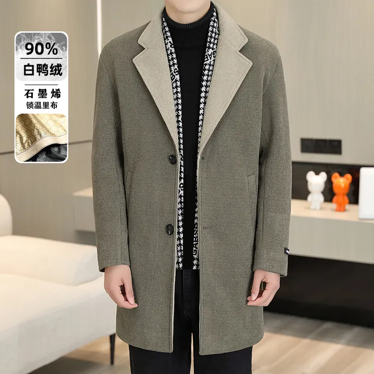 高档围巾领毛呢大衣加厚外套男士冬季保暖时尚呢大衣品质男装9915