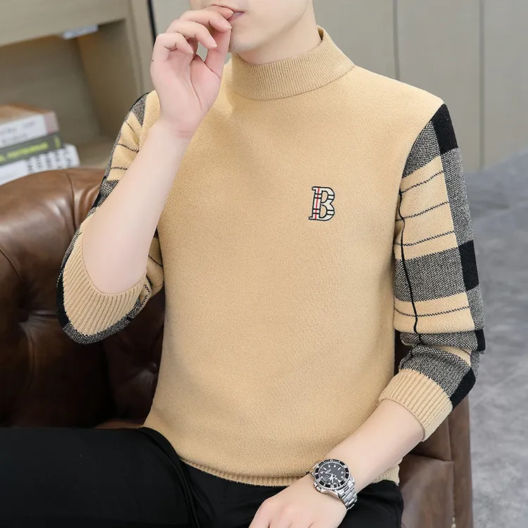 高档毛衣男半高领冬季加厚保暖时尚帅气针织线衣品质男装8666