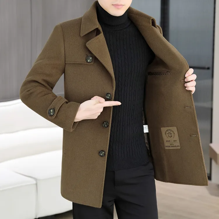 高档翻领双面羊毛呢大衣加厚内胆男士秋冬季时尚毛呢外套男装805