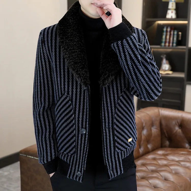 高档毛呢外套男士冬季加厚毛领呢子大衣保暖防寒帅气品质男装8825