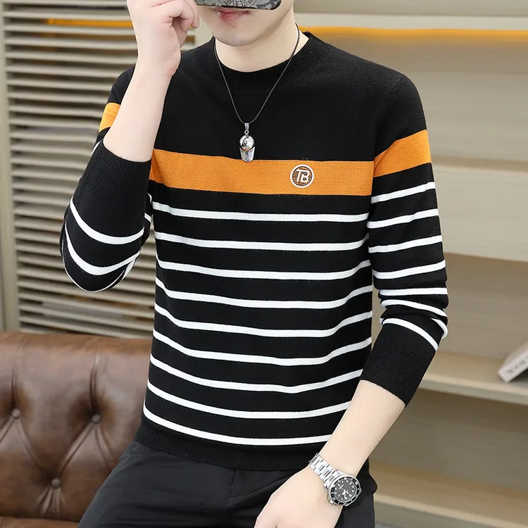 高档毛衣男加绒秋冬季加厚保暖衣洋气打底时尚帅气针织衫上衣6219