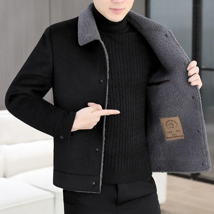  高档翻领加厚羊毛呢大衣男士冬季保暖时尚毛呢大衣外套男装803