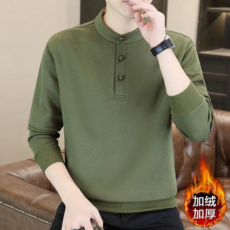 高档卫衣男加绒加厚新款时尚帅气半高领打底衫小众长袖T恤中国风