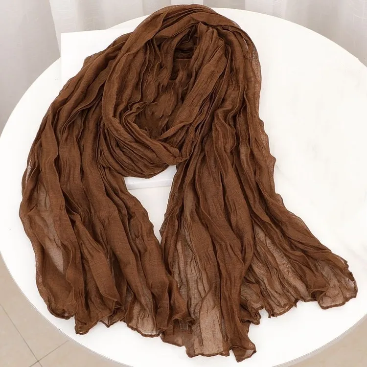 秋冬新款围巾压皱棉麻保暖防寒丝巾女士柔软护颈围脖百搭潮流披肩