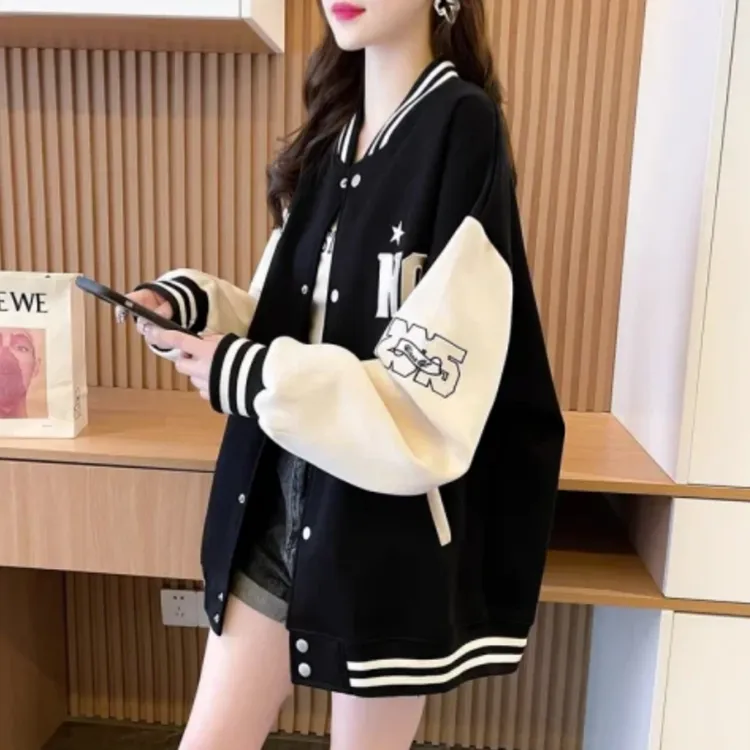 春秋棒球服外套女2025年新款洋气宽松百搭学生女加绒外套夹克开衫