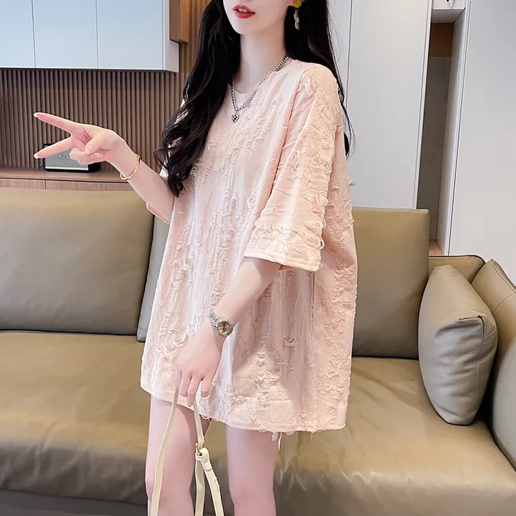 小众设计感短袖上衣女中长款宽松高级感oversize遮屁股短袖女上衣