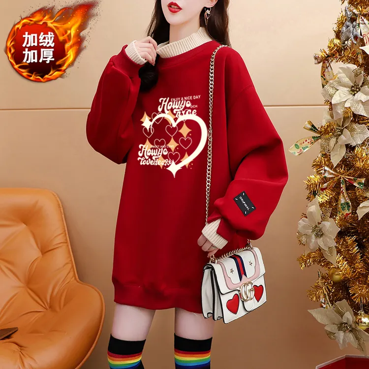 卫衣加绒女款爆款2025大码女装韩版独特别致爆款洋气遮屁股卫衣女