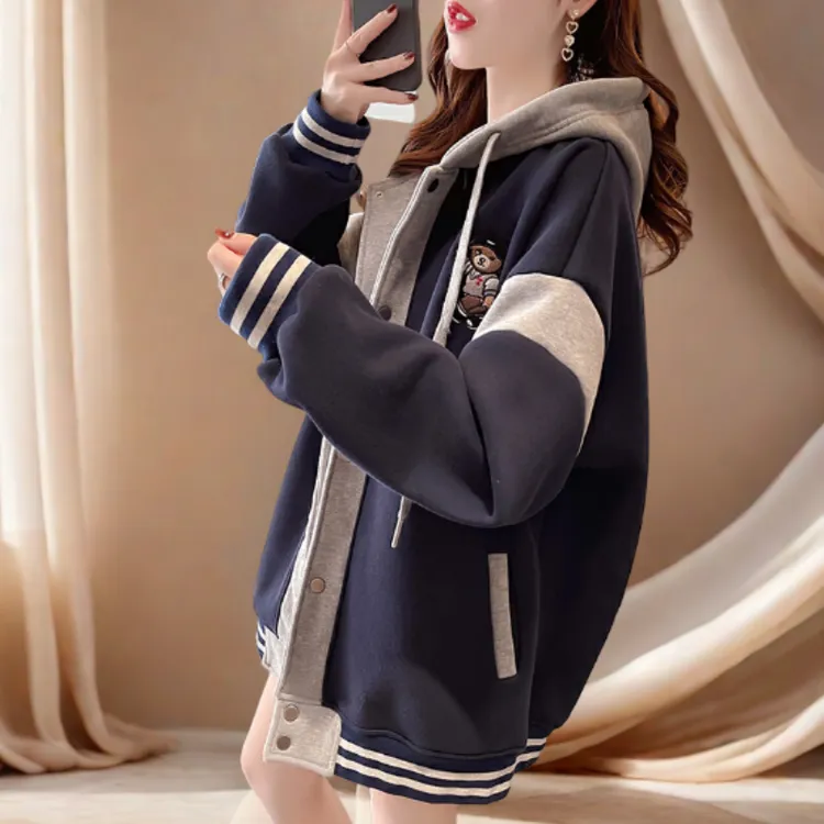 春秋棒球服女2025新爆薄厚款秋冬季韩版宽松百搭夹克开衫连帽外套
