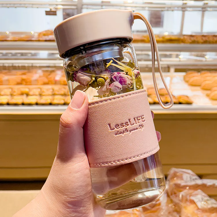 韩版玻璃杯水杯女生办公室高颜值简约茶杯耐高温男士茶水分离杯子