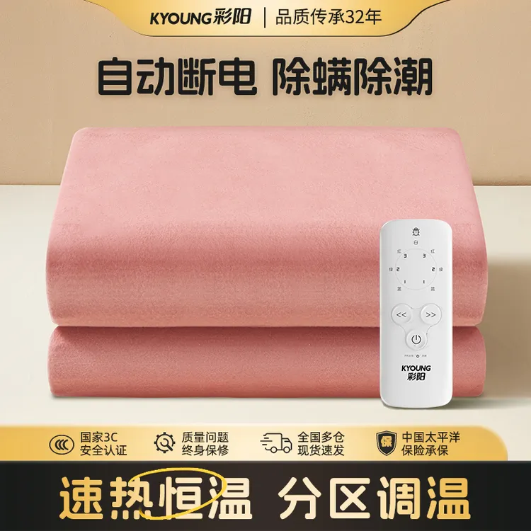【彩阳】电热毯单双人双控调温家用冬季取暖学生宿舍除螨加热毯L