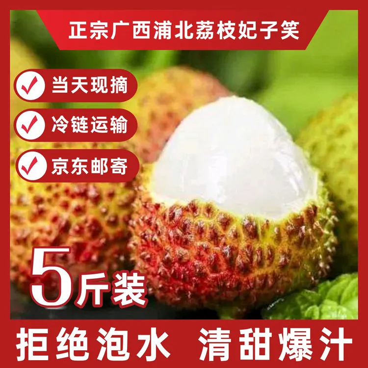 广西浦北妃子笑荔枝5斤装肉厚核小清甜多汁不催熟不泡水-华南地区