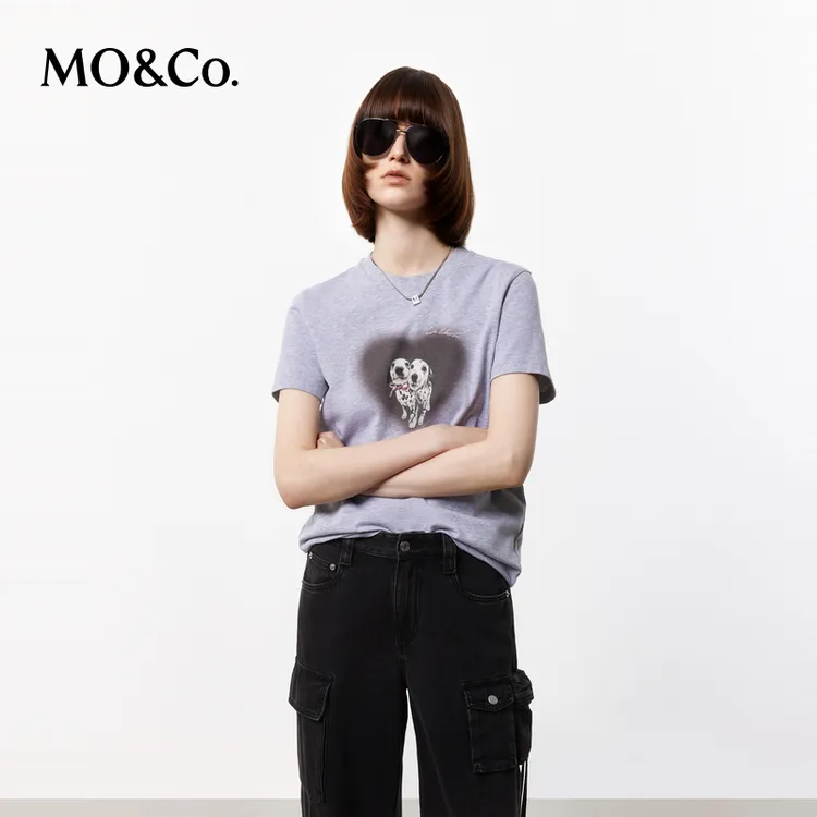 MOCO夏斑点狗爱心图案棉质圆领短袖正肩T恤MBD2TEE044