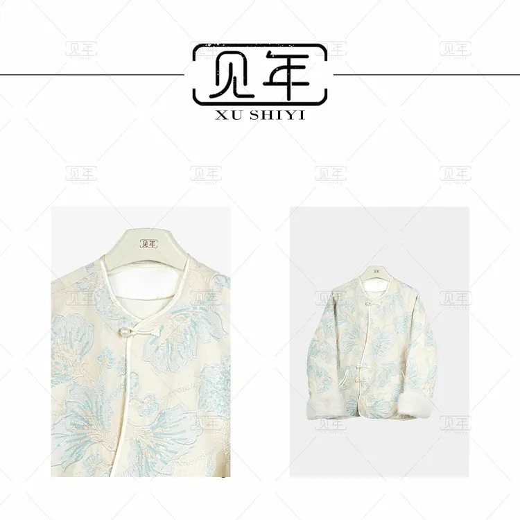 见年【洛璃】90白鸭绒羽绒服新中式秋冬穿搭刺绣钉珠上衣外套F8559